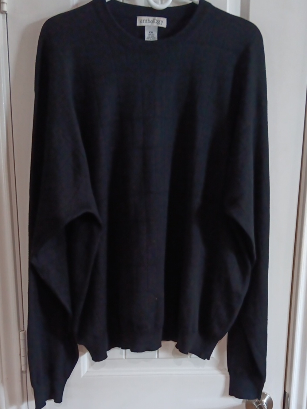 Vtg antholOgy Men's XXL Black Silk Grid Textured Knit Sweater